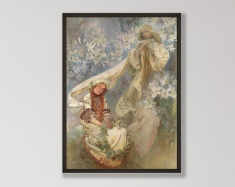 Alphonse Mucha Art Nouveau Poster - Madonna of the Lilies Print