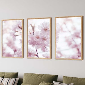 Cherry Blossom Art Print Set Of 3 -  Blush Pink Floral Wall Art, Sakura Wall Art, Sakura Print Set, Kitchen Print, Minimalist Wall Art