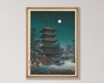 Vintage Japanese Temple Art Print - Tsuchiya Kōitsu Poster, Japandi Wall Decor