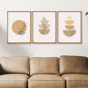 Boho Geometric Floral Prints Set of 3: Mid-Century Modern Art