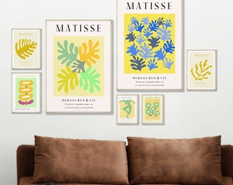 Von Matisse inspiriertes gelbes Wandkunst-Set: Eklektische Wohnzimmerdrucke