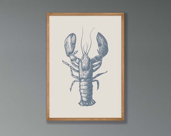 Blue Lobster Print - Nautical Wall Art, Nautical Print, Lobster Poster, Beach House Decor, Lobster Wall Art, Sea Life Living Room Decor