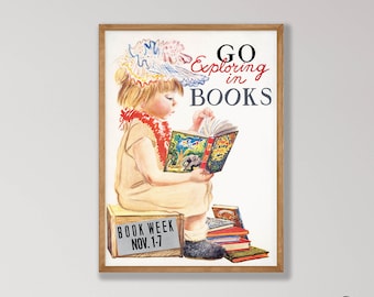 Vintage Book Week Poster - Retro Nursery Wall Art