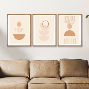 Blush Pink Boho Geometric Prints Set of 3 - Abstract Wall Art, Boho Wall Art, Geometric Wall Art, Boho Wall Decor, Mid Century Home Art
