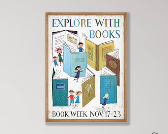 Book Week Poster - Reading Nook Decor, Vintage Library Advertising Print