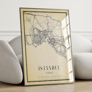 Vintage Istanbul City Map Poster - Istanbul Wall Art, Istanbul Print, Travel Poster, Map Wall Decor - FRAME and CANVAS OPTIONS