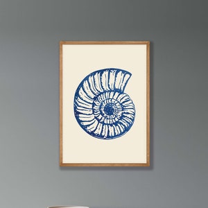 Blue Nautilus Print - Nautical Wall Art, Nautical Print, Nautilus Poster, Beach House Decor, Nautilus Wall Art, Sea Life Living Room Decor