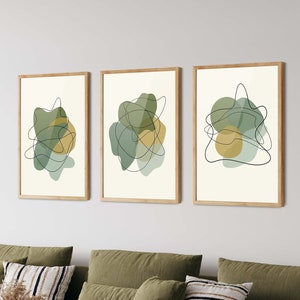 Abstrakte Boho Mid Century Drucke 3er Set - Abstrakte Wandkunst, Wohnzimmerdekor, Geometrische Wandkunst, Boho Wanddekor, Modernes Wohndekor