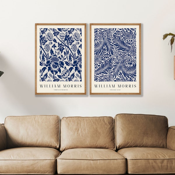 William Morris Print Set: Blue Floral Art Nouveau Exhibition Posters