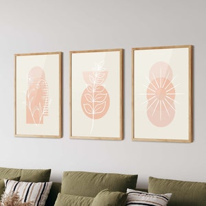 Boho Floral Prints Set of 3 - Mid Century Art Prints, Neutral Wall Art Decor, Floral Wall Art, Boho Wall Decor, Modern Home Art