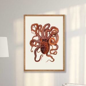 Octopus Wall Art - Octopus Print, Nautical Wall Decor, Nautical Print, Octopus Poster, Beach House Decor, Coastal Living Room Decor