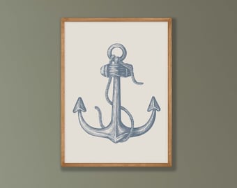 Blue Anchor Print: Nautical Coastal Wall Art