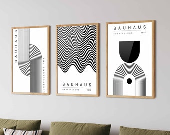 Black Bauhaus Poster Set of 3 - Mid-Century Modern Art Print, Bauhaus Print, Bauhaus Wall Art, Home Office Decor, Living Room Decor