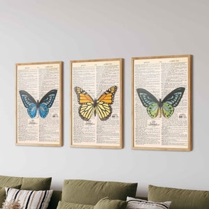 Dictionary Butterfly Print Set of 3 - Butterfly Wall Art, Butterfly Decor, Farmhouse Decor, Dictionary Poster, Gallery Wall Art