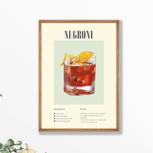 Cartel de Negroni - Cartel de cóctel, Decoración de la pared del bar, Impresión de cóctel, Impresión Negroni, Arte de la pared Negroni, Arte de la pared de la cocina, Decoración de la pared del restaurante
