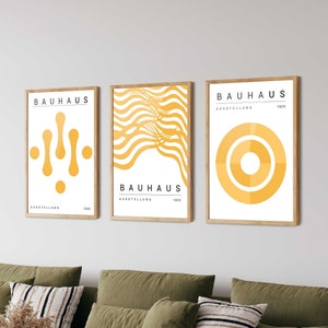 Set di poster Bauhaus giallo di 3 - Stampa d'arte moderna di metà secolo, stampa Bauhaus, arte della parete Bauhaus, arredamento per l'home office, arredamento del soggiorno