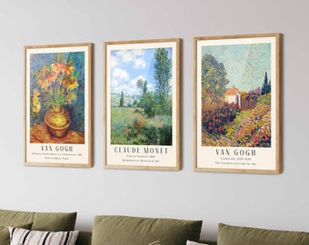 Van Gogh & Monet Print Set of 3: Museum Exhibition Gallery Wall Art