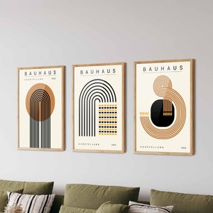 Set di poster Bauhaus marrone di 3 - Arte della parete Bauhaus, Stampa d'arte moderna di metà secolo, Stampa Bauhaus, Arredamento per l'Home Office, Arredamento del soggiorno