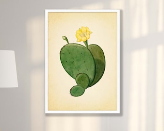 Vintage Cactus Art Print: Botanical Kitchen Wall Decor