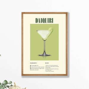 Cartel de Daiquiri - Cartel de cóctel, Decoración de pared de bar, Impresión de cóctel, Impresión de daiquiri, Arte de pared Negroni, Arte de pared de cocina, Decoración de pared de restaurante