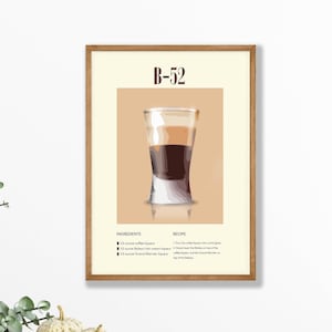 B52 Cocktail Poster - Likör Poster, Bar Wanddekor, Cocktail Druck, Likör Druck, Negroni Wandkunst, Küche Restaurant Wanddekor