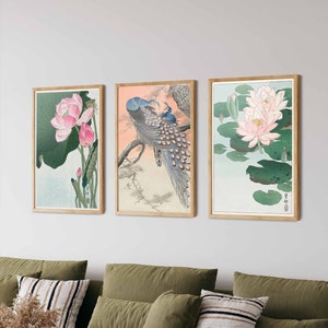 Ohara Koson Art Prints Set of 3 No3 - Water Lily, Japanese Bird Print, Blooming Lotus, Japanese Art,Gallery Wall Art,Living Room Decor