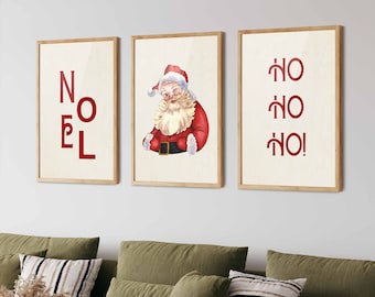 Red Christmas Prints Set: Noel Wall Art, Santa Poster