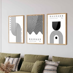Black Bauhaus Poster Set of 3 - Mid-Century Modern Art Print, Bauhaus Print, Bauhaus Wall Art, Home Office Decor, Living Room Decor