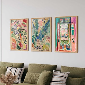 Juego de 3 impresiones artísticas en lienzo de Henri Matisse: póster de Matisse, arte mural de Matisse, La ventana abierta, La Japonaise, arte mural de galería, OPCIONES ENMARCADAS
