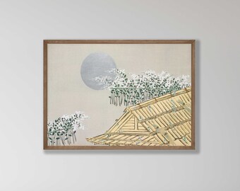 Kamisaka Japanese Art Print - House and Moon, Japanese Wall Decor