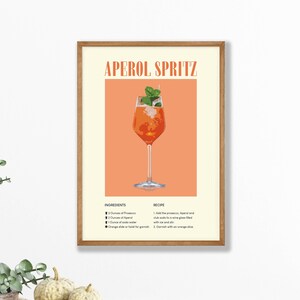 Póster de Aperol Spritz: póster de cóctel, decoración de pared para bar, impresión de cóctel, regalo para casa nueva, arte de pared para cocina, decoración de pared para restaurante