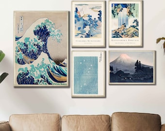 Japanese Gallery Wall Art Print Set: Hokusai & Kanagawa Posters