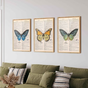 Dictionary Butterfly Print Set of 3 - Butterfly Wall Art, Butterfly Decor, Farmhouse Decor, Dictionary Poster, Gallery Wall Art