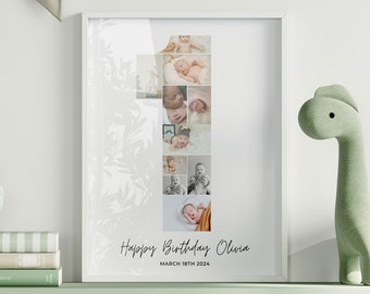 Baby First Birthday Photo Collage Sign: Nursery Decor, Newborn Gift