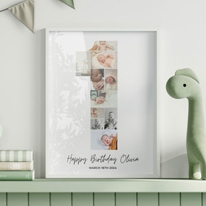 Panneau premier anniversaire de bébé - affiche première année de bébé, panneau de collage photo 1er anniversaire, cadeau pour nouveau-né, décoration de chambre d'enfant