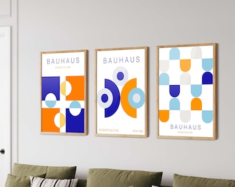Orange Bauhaus-tryck, set med 3 - Väggkonst i modern stil, geometriska posters