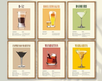 Cocktail Prints Set - Create Your Custom Set | Cocktail Poster, Bar Wall Decor, Whiskey, Old Fashioned, Negroni, Margarita, Mojito, Martini