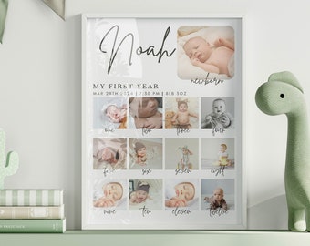 Baby's First Year Photo Collage Sign: Milestone Birthday Poster