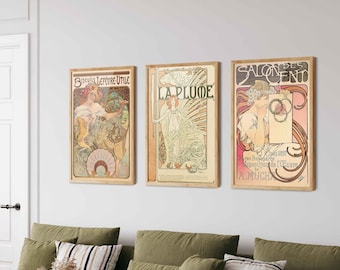 Póster Art Nouveau de Alphonse Mucha (juego de 3) - Impresiones artísticas de pared de galería