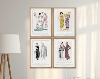 Set di stampe di moda Art Déco d'epoca: arte di riviste restaurata