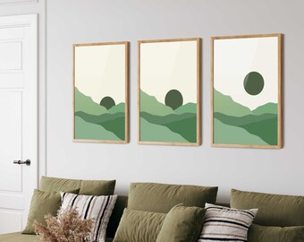 Boho Landscape Prints Set: Abstract Mid Century Modern Wall Art