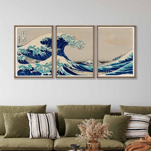 Japanese Prints Set of 3 - Kanagawa Print, Woodblock Art, Japanese Wall Art, Gallery Wall Art, Great Wave Print, Hokusai Prints,Kanagawa Art
