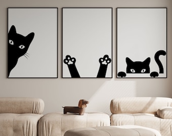 Cat Illustration Art Print Set of 3 - Modern Home Decor