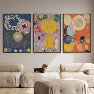 Hilma Af Klint Prints Set de 3 - Cartel de Hilma Af, Pinturas de Hilma Af Klint, Decoración abstracta de la sala de estar, OPCIONES DE MARCO