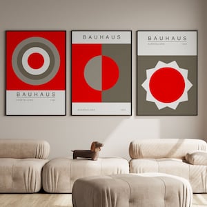 Red Bauhaus Art Print Set: Mid-Century Modern Home Decor