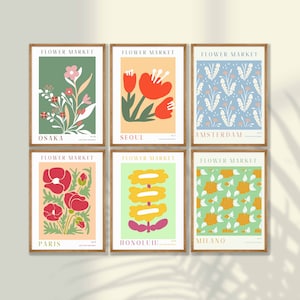 Flower Market Prints Set of 6 - Flower Market Poster, Flower Wall Art, Living Room Decor, Kitchen Wall Art, Floral Wall Decor, Modern Home