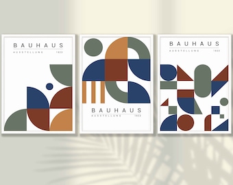 Bauhaus Art Print Set of 3 - Bauhaus Posters, Mid Century Modern Geometric Wall Decor