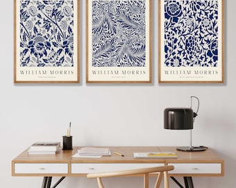 William Morris Prints Set of 3 - Blue Floral Art Nouveau Posters