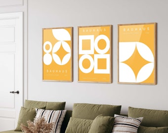Yellow Bauhaus Print Set of 3 - Mid Century Modern Wall Art