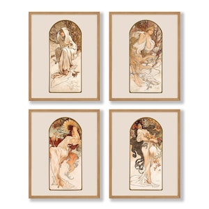 Alphonse Mucha Prints Set of 4 - Art Nouveau Posters, Gallery Wall Set, Old French Art, Art Nouveau Decor, Victorian Art, Mucha Poster